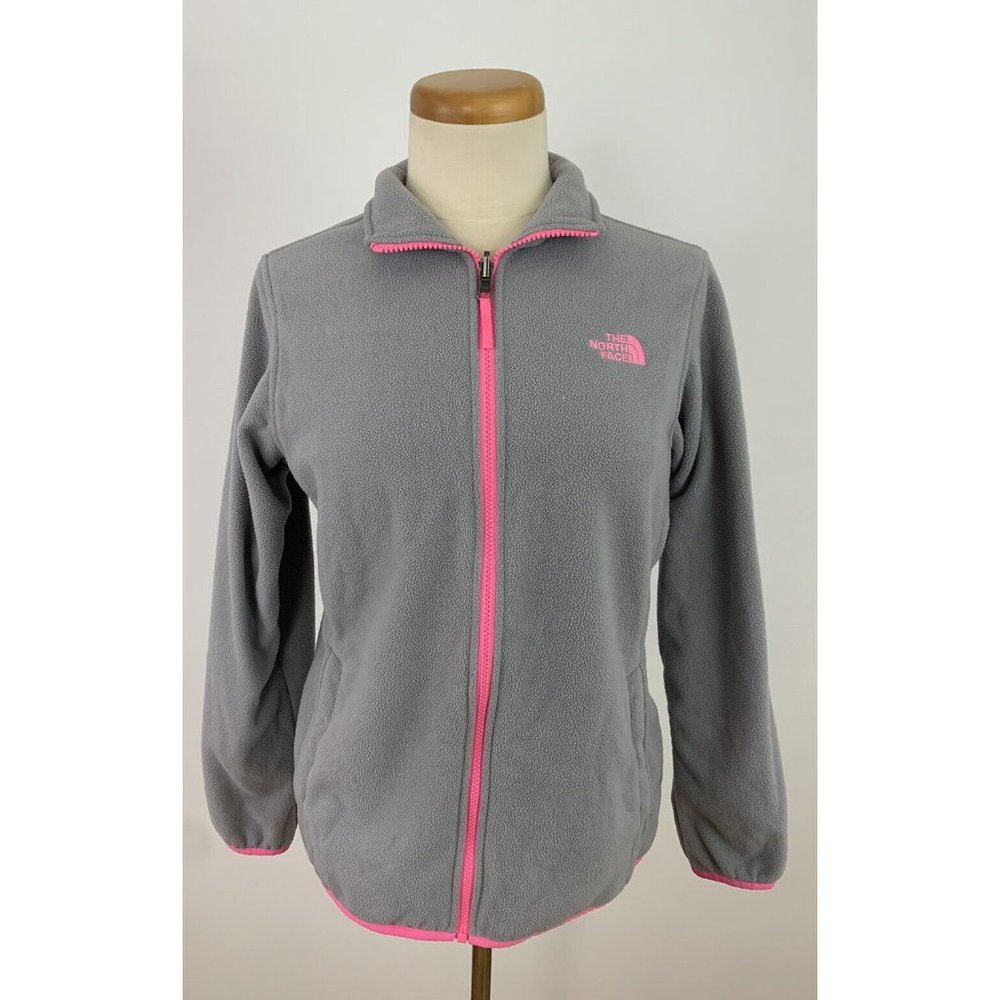 The North Face Fleece Jacket Coat Girl's XL Gray Pink Full Zip